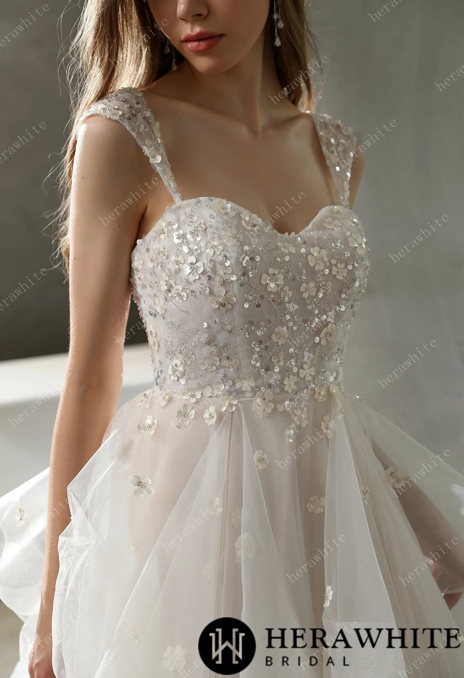 Beaded Tulle Ruffled Ball Gown with Dreamy Details