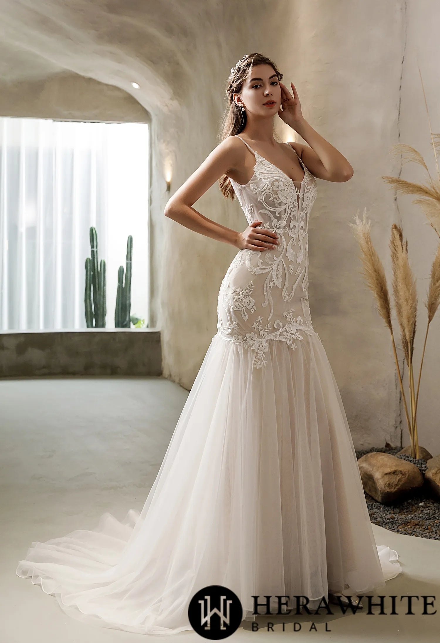 Elegant Mermaid Gown With Detachable Bell Sleeves
