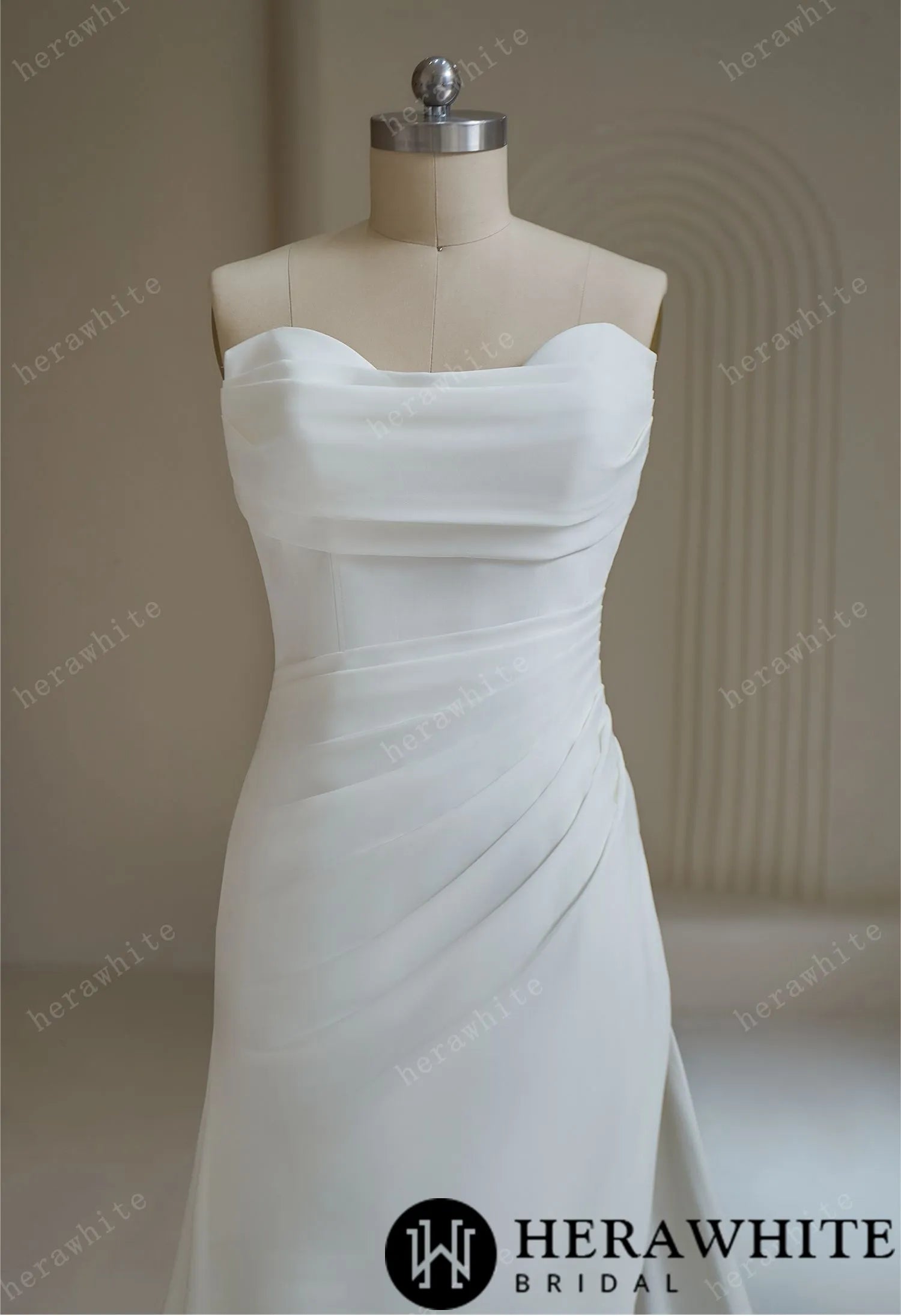 Simple Strapless Ruched with Slit Wedding Dress