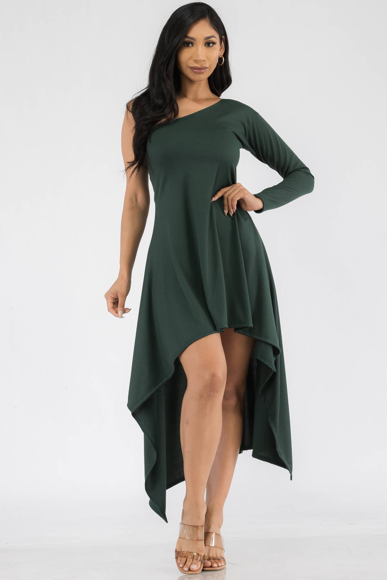 HH597R-SOL - One Shoulder High Low Maxi Dress