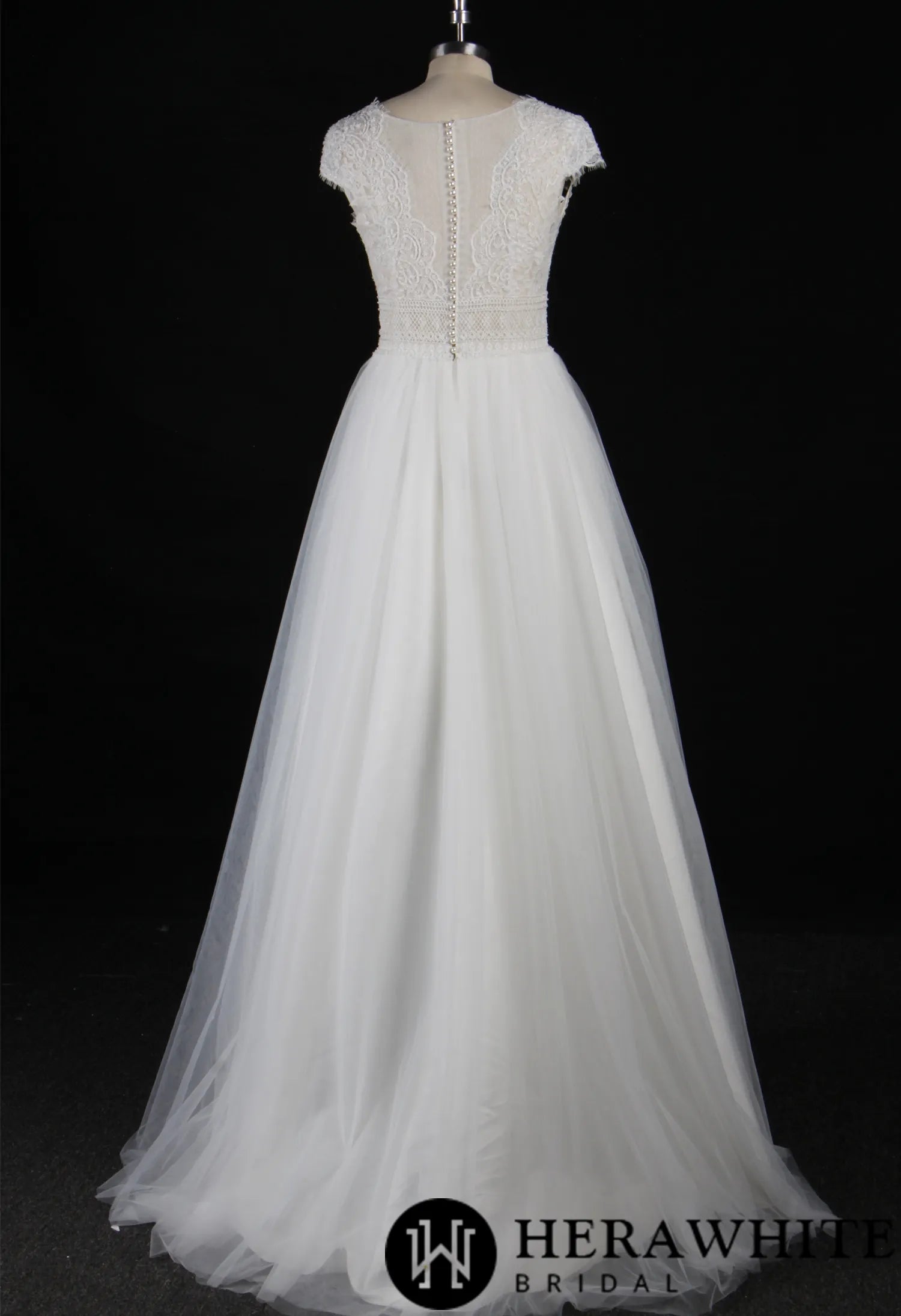 Graceful Geometric Lace Beading Wedding Dress