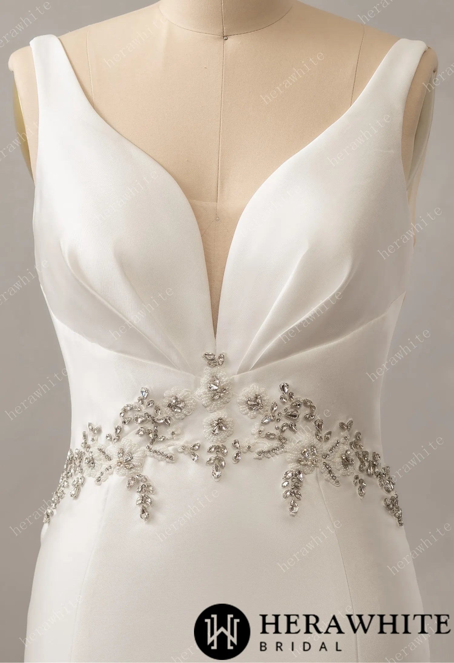 Deep V-neck Sleeveless with Open Back Wedding Dress