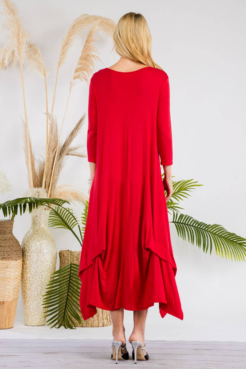 RED LAYERED BOTTOM DRESS IN MISSY & PLUS SIZE -CD43771