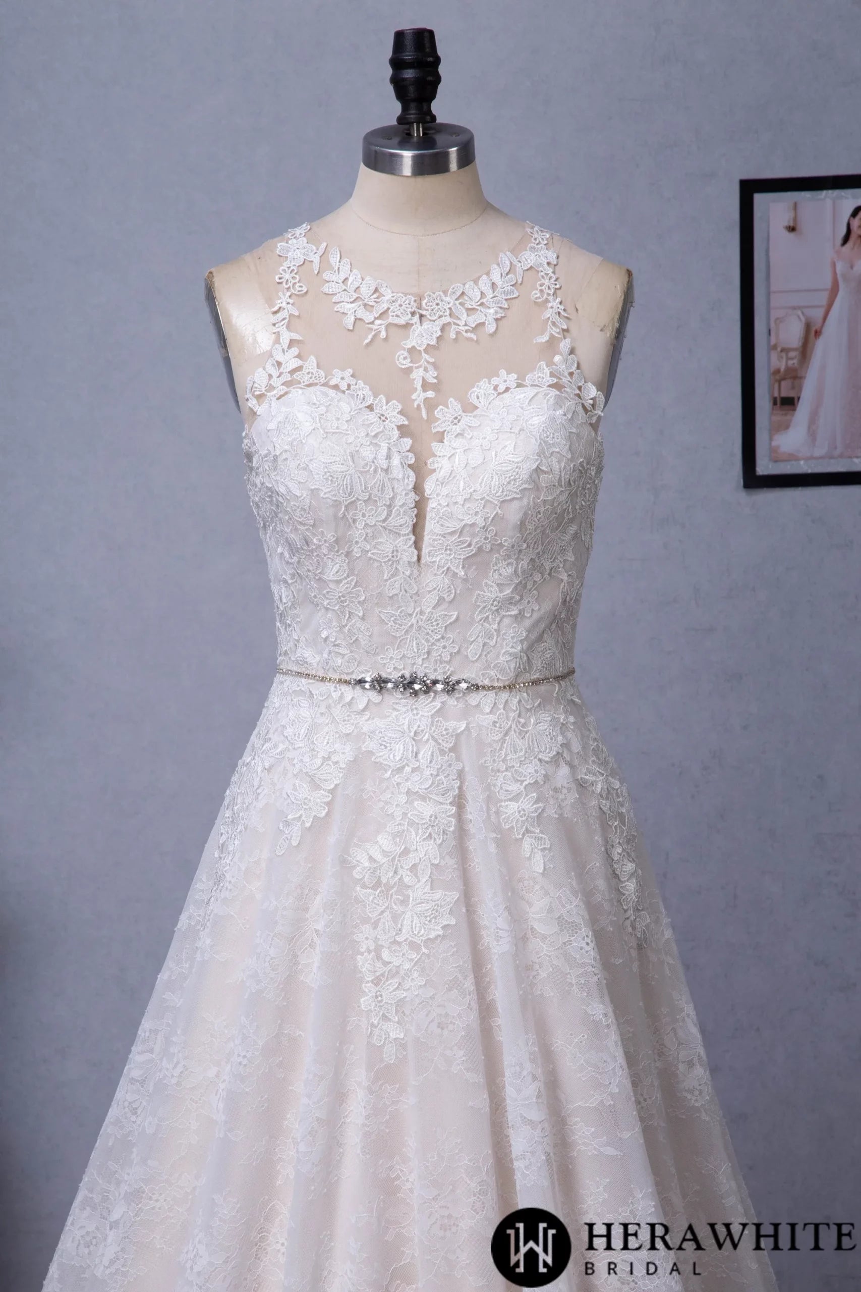 Illusion Halter Neckline Lace Tulle Bridal Gown