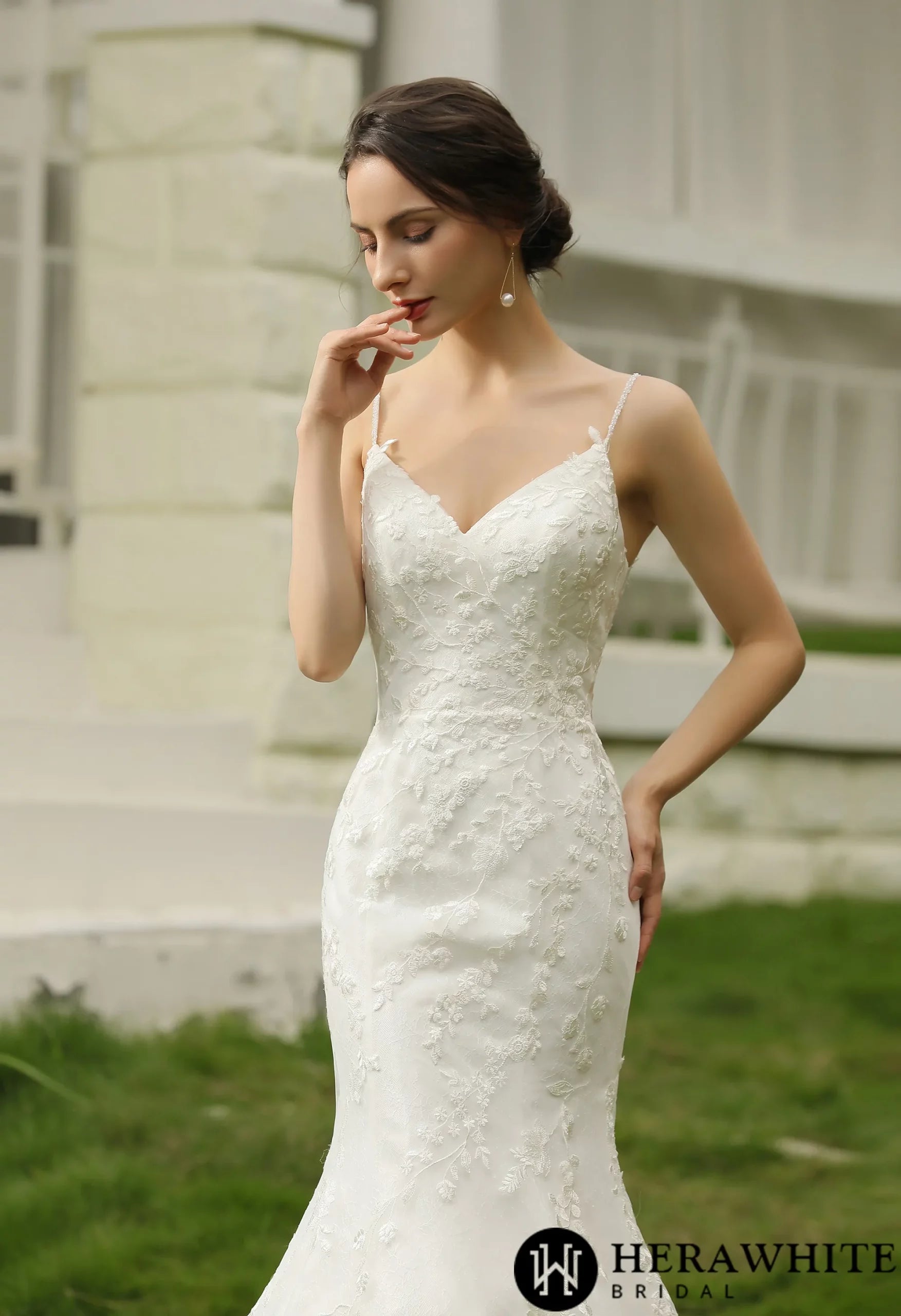 Spaghetti Beading Strap Fit To Flare Wedding Dress