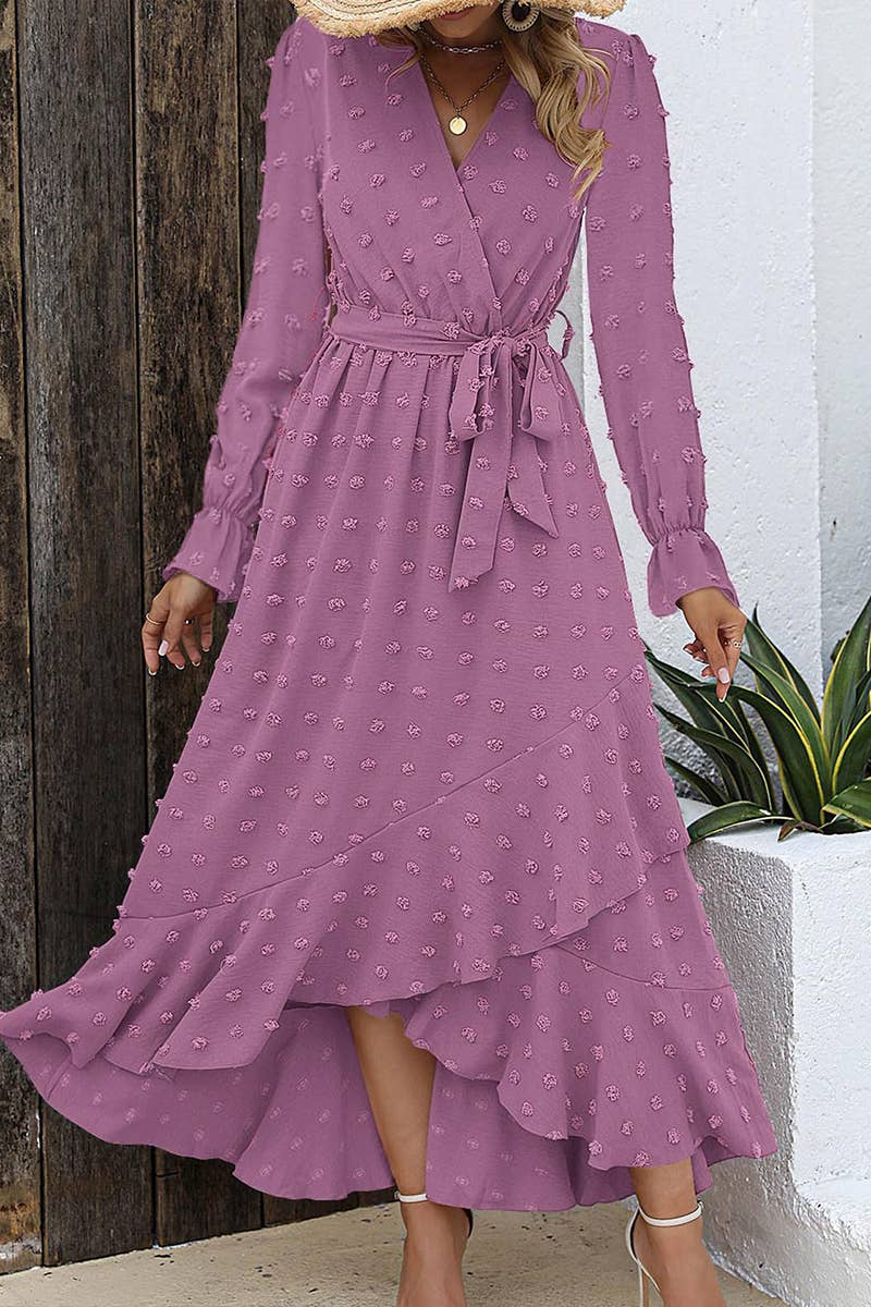WOMEN DOT PRINT LONG SLEEVE MAXI DRESS_CWDMD0921