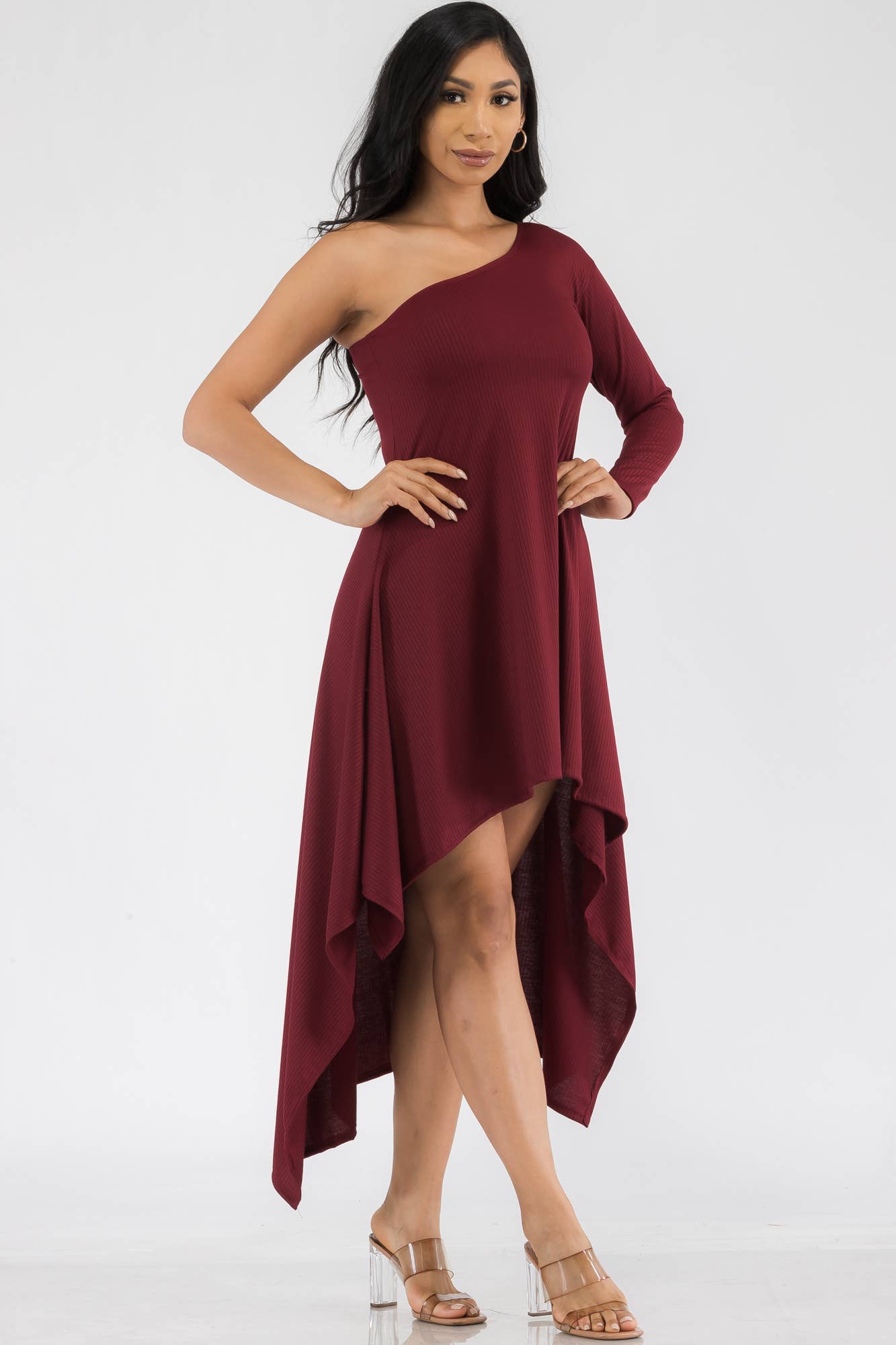 HH597R-SOL - One Shoulder High Low Maxi Dress
