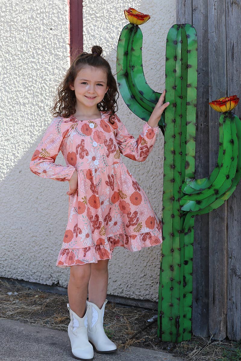 CACTUS /FLORAL PRINTED RUFFLE HEM DRESS. GLD060709-JEANN: 4T