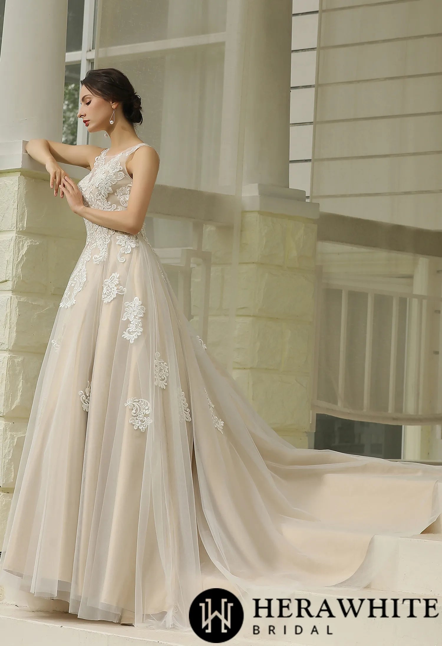 Illusion Halter Neckline Ball Gown Wedding Dress