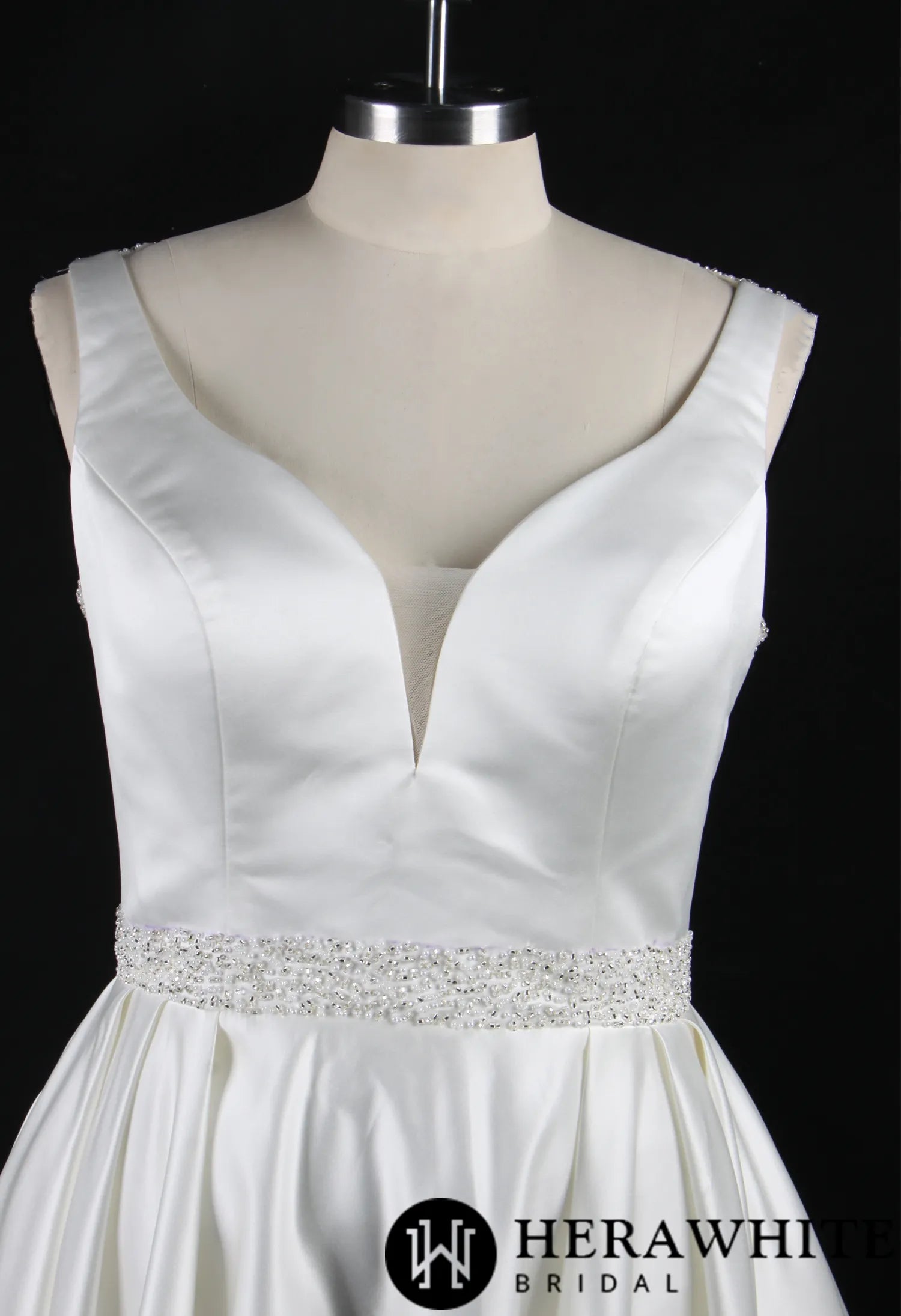 Classic V-Neck Wedding Dress With Princess Silhouette and Beaded Belt