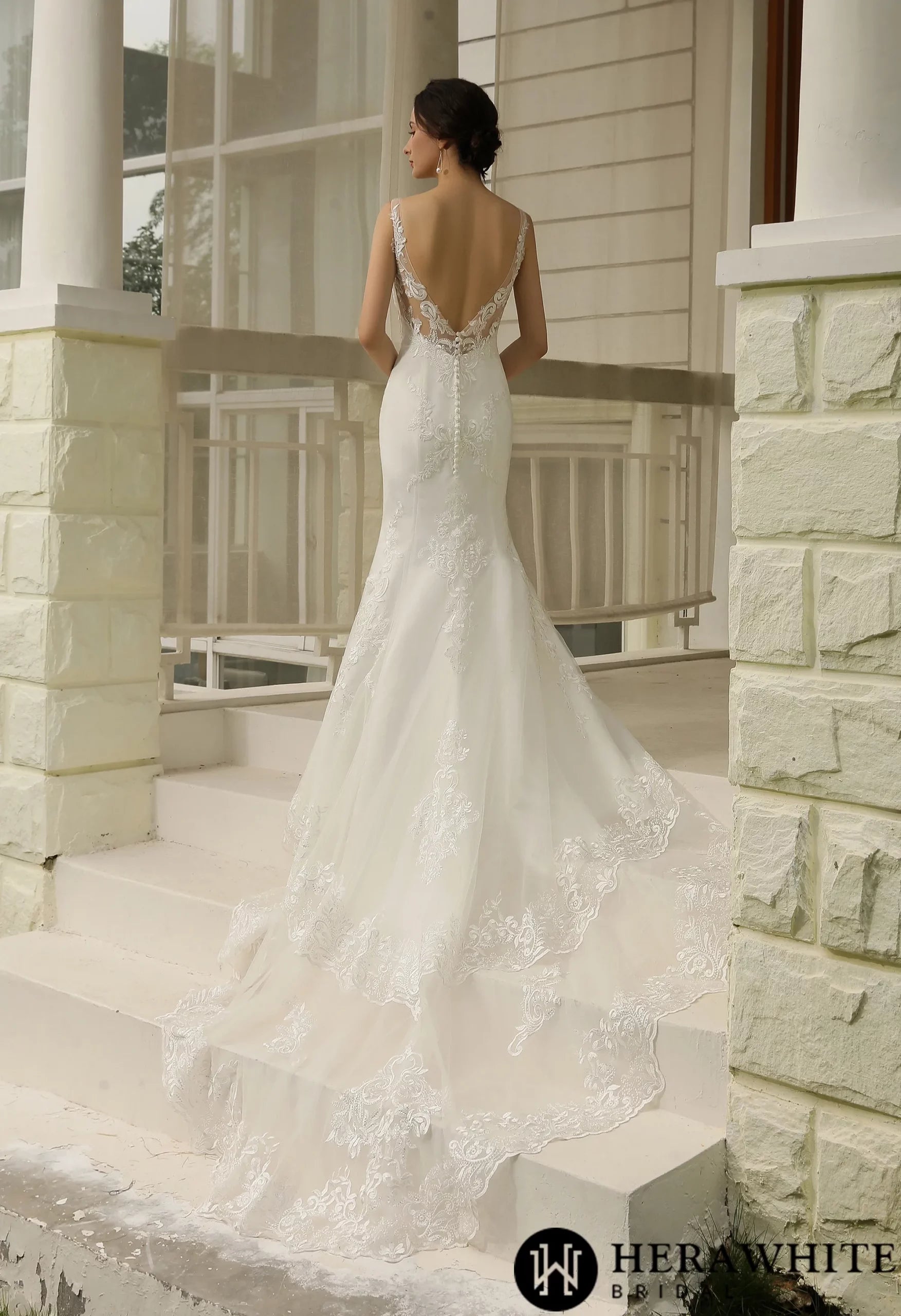 Double Train Fitted Sheath Wedding Gown