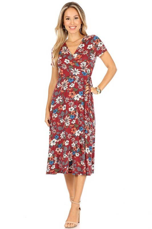 Plus size Floral dress-X203025D: 2X / Wine