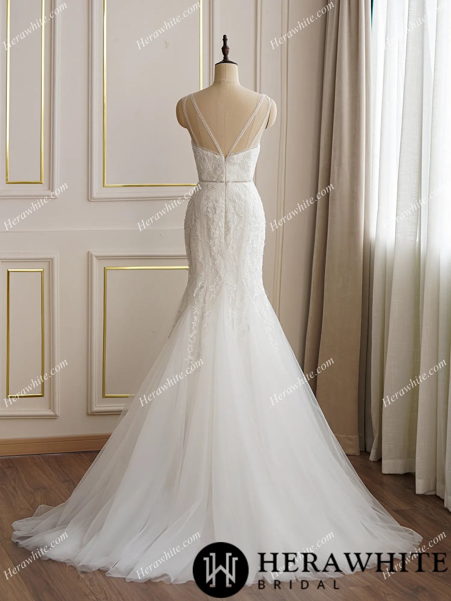 Spaghetti Lace Strap Mermaid Wedding Dress