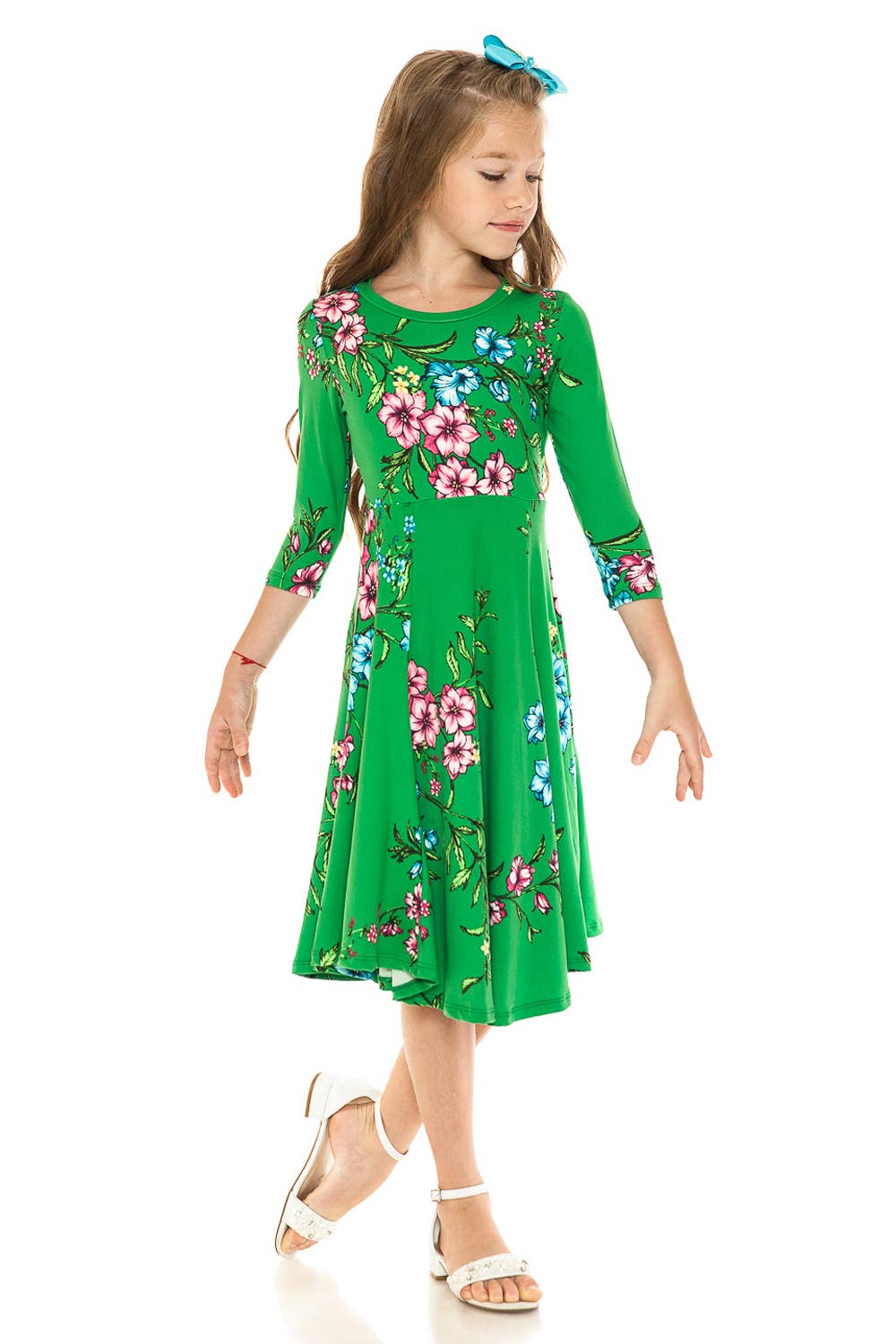 Girl's Princess Seam A-Line Dress with Full Skirt: MUSTARD FLORAL / S (5/6Y)