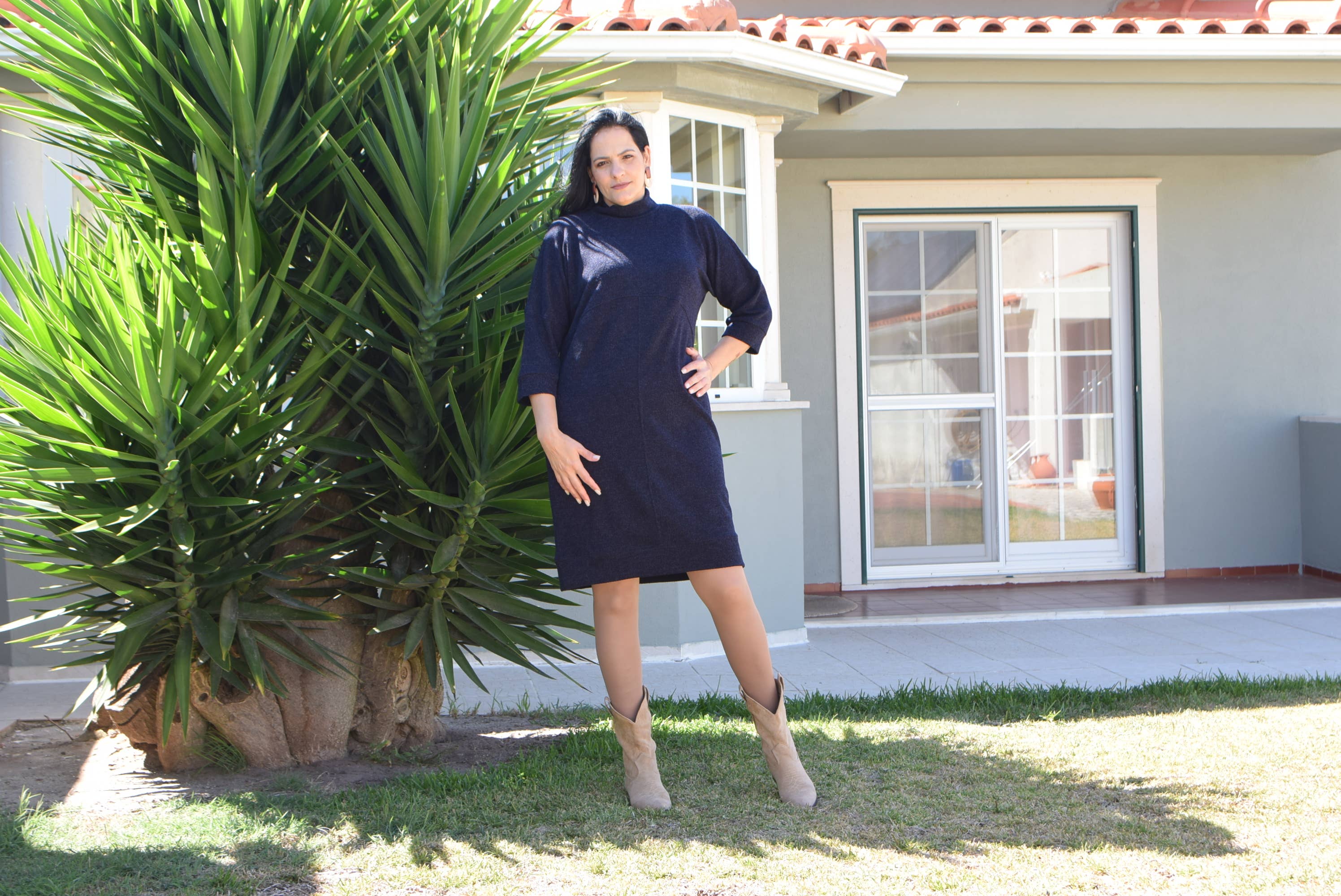 Warm Knit Fabric Midi Dress Naomi / Sizes L to 6XL: 4XL / Grey