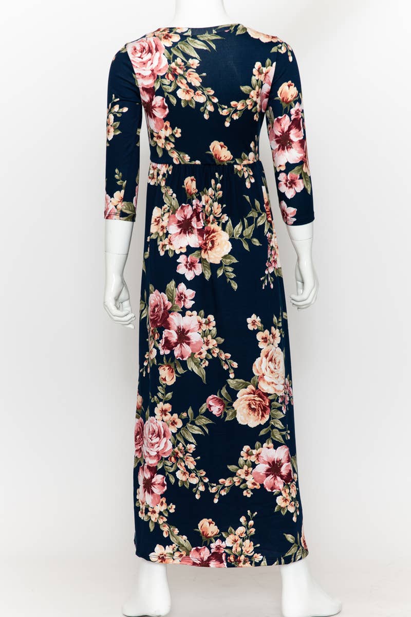 Girls Fit and Flare Floral Maxi Dress: FLORAL ORANGE / L