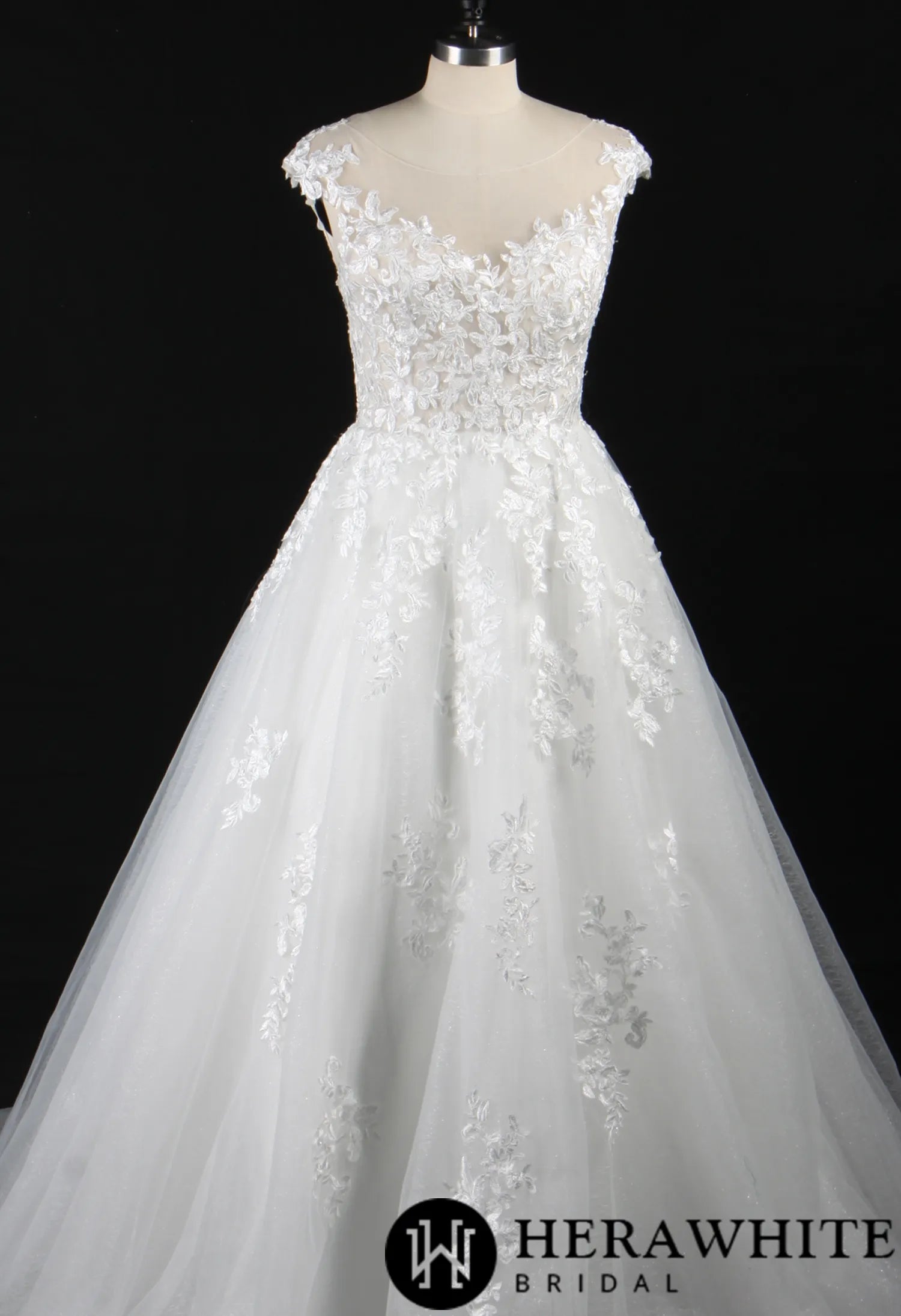 Illusion Cap Sleeve A-Line Wedding Dress