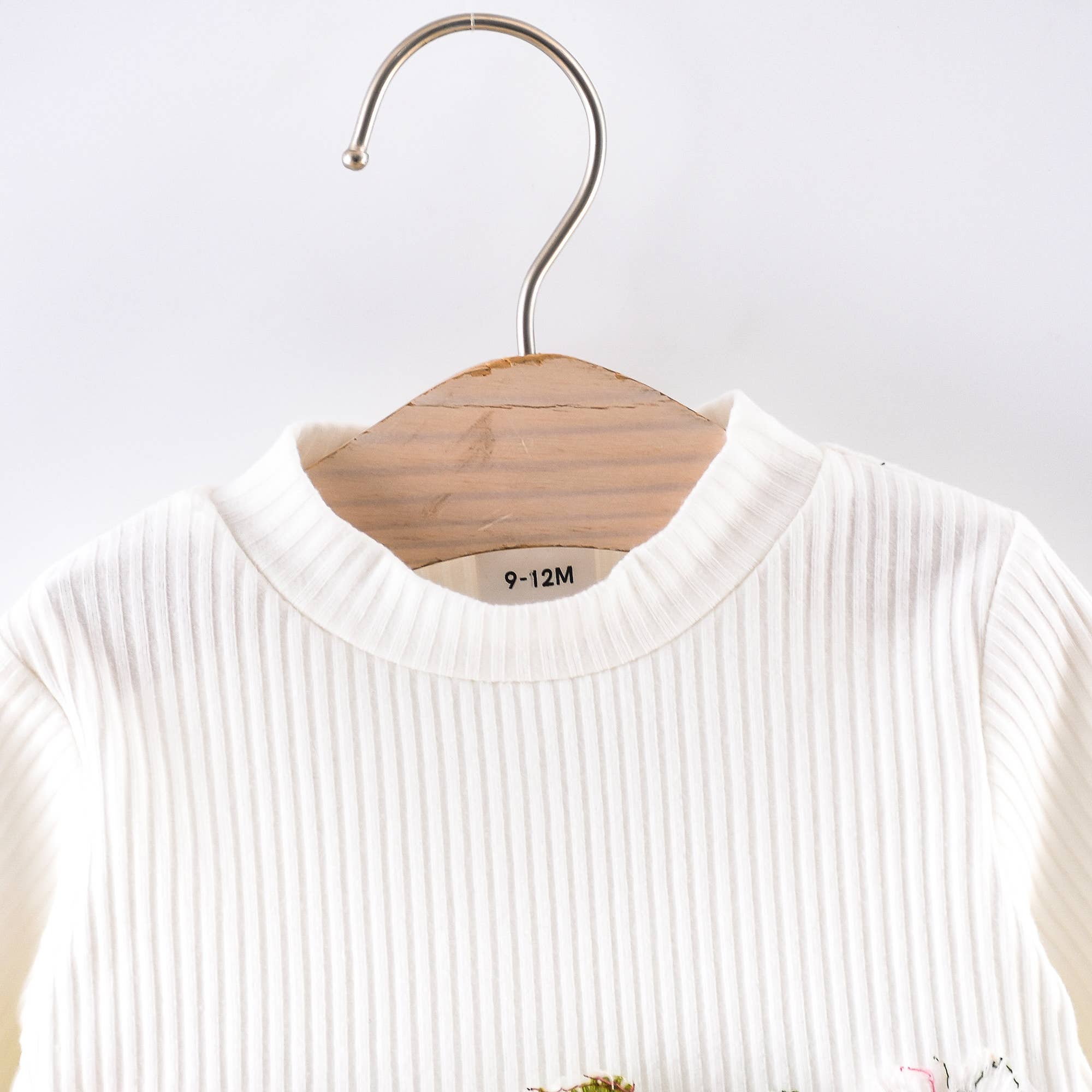 Baby Ribbed Long-sleeve Splicing Floral Embroider Dress