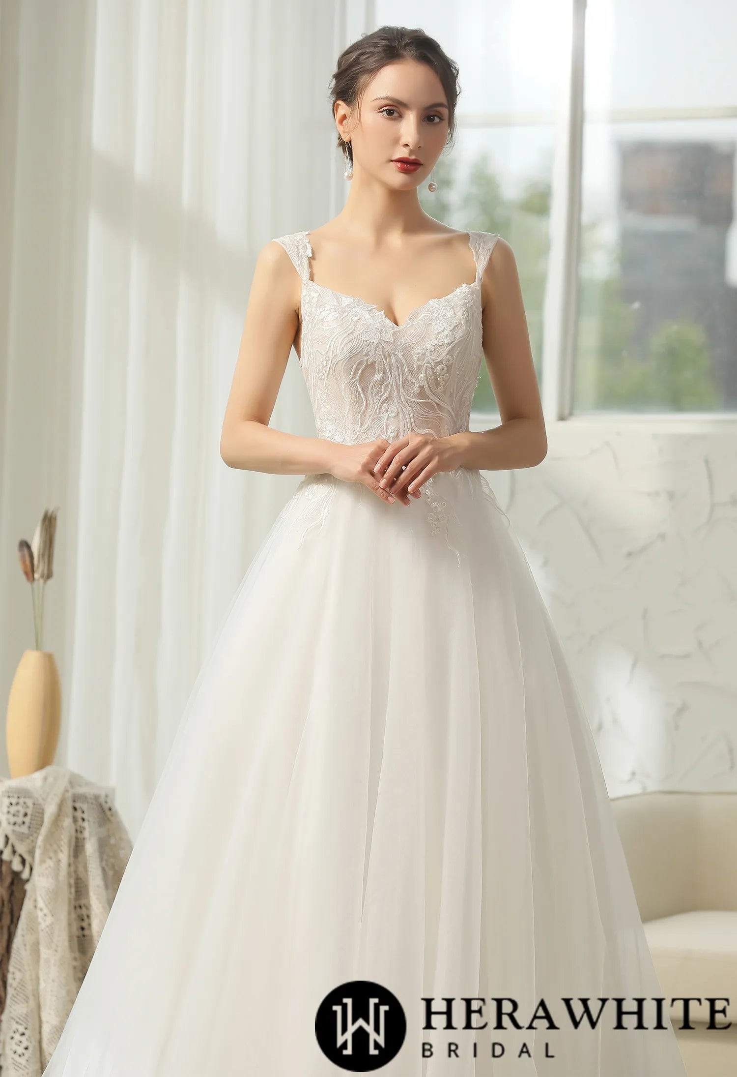 Cap Sleeve Wedding Dress With Glittery Appliqués