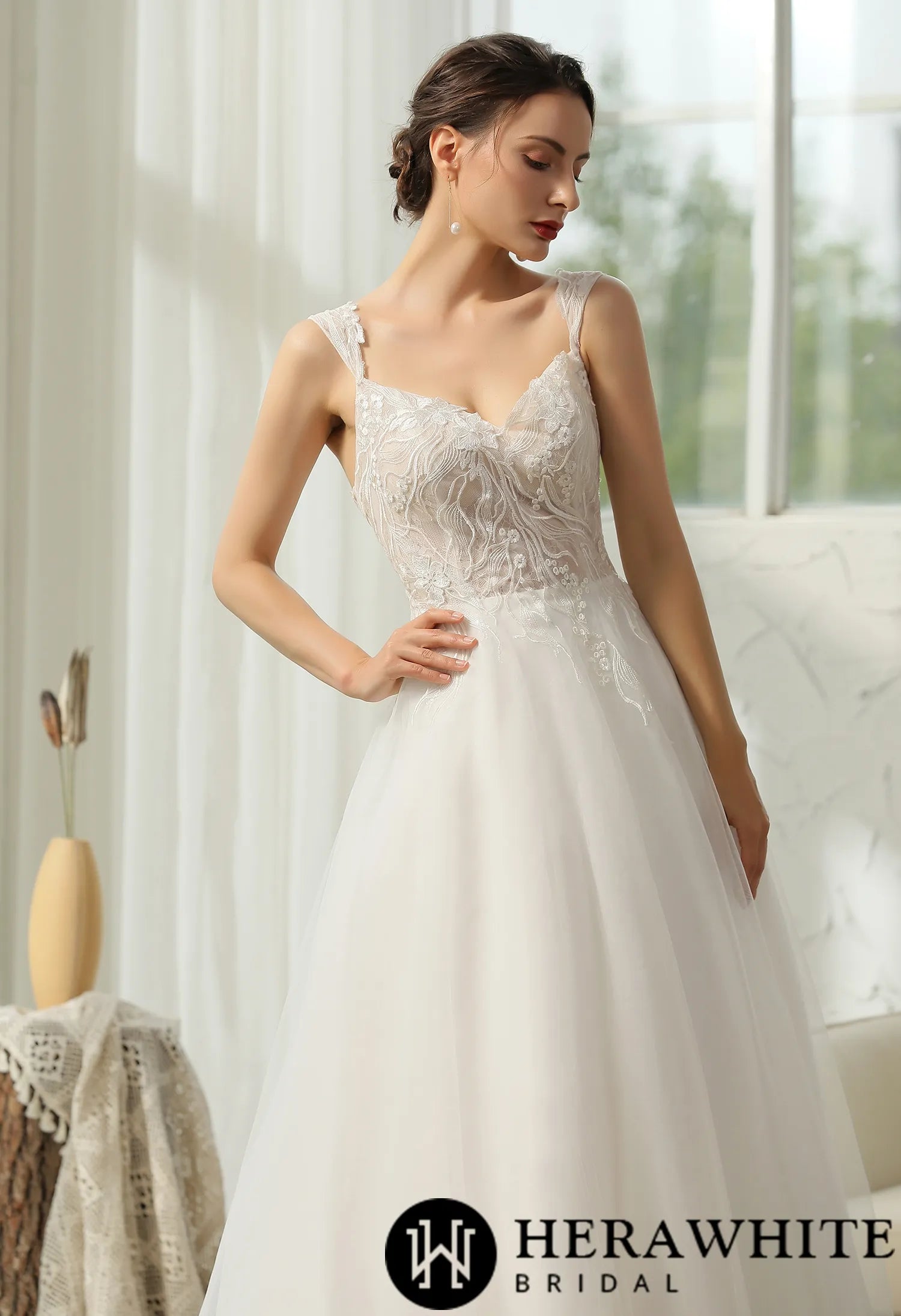 Cap Sleeve Wedding Dress With Glittery Appliqués