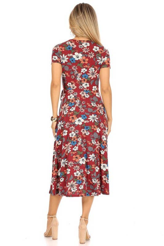 Plus size Floral dress-X203025D: 2X / Wine