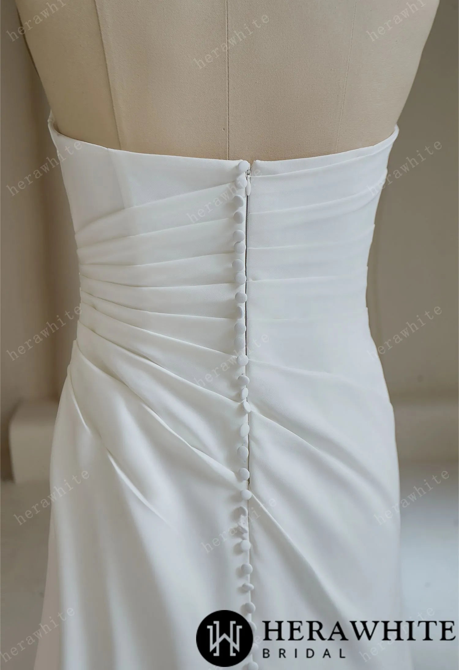 Simple Strapless Ruched with Slit Wedding Dress