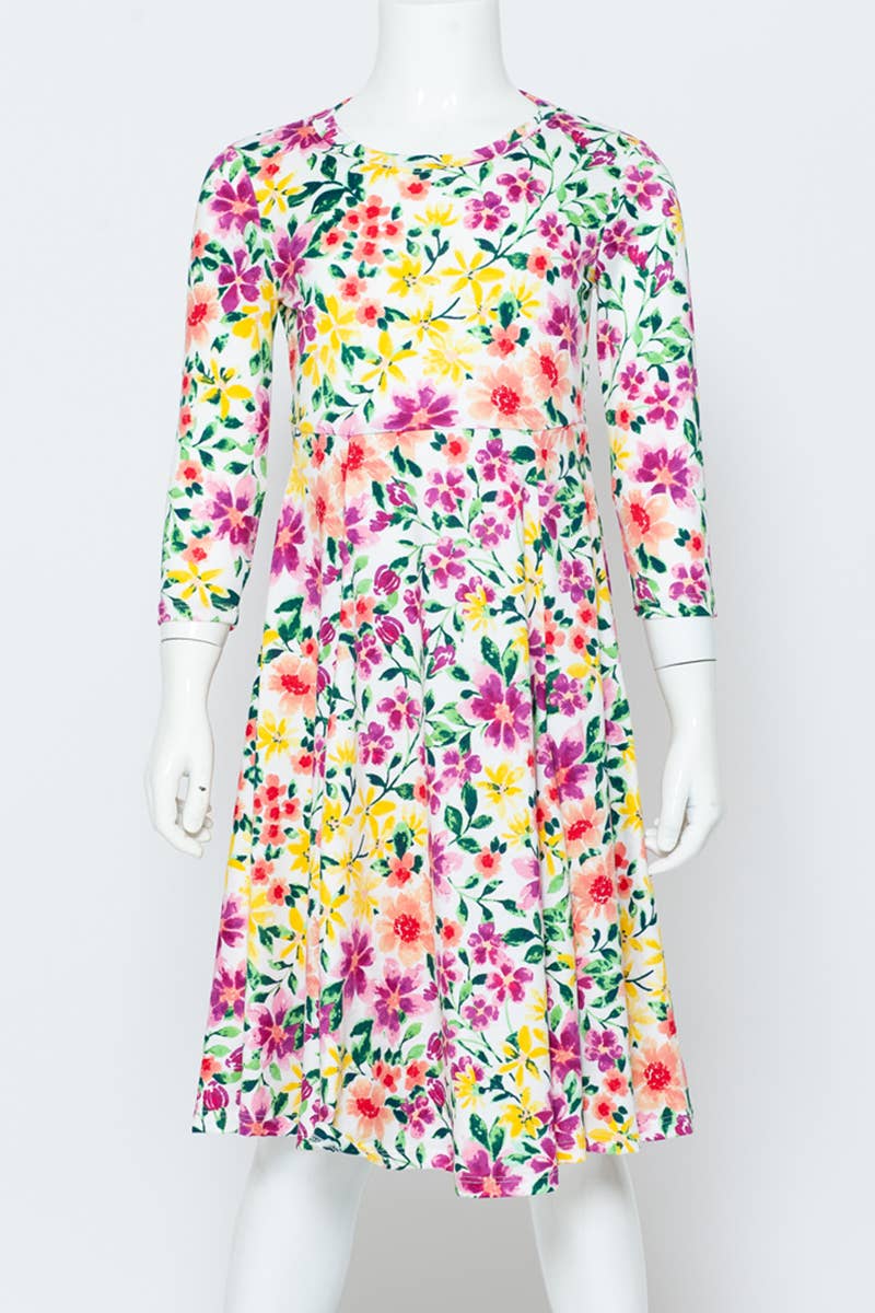 Girl's Princess Seam A-Line Dress with Full Skirt: MUSTARD FLORAL / S (5/6Y)