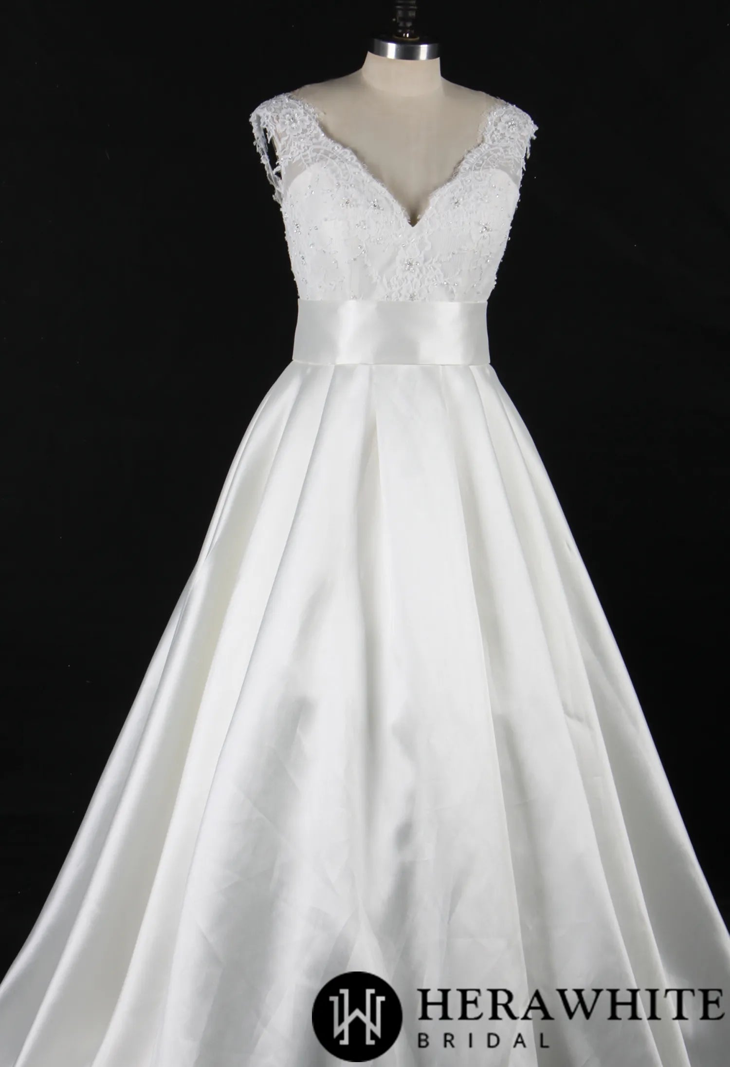 Satin Princess Wedding Gown With A Lovely Lace Bodice