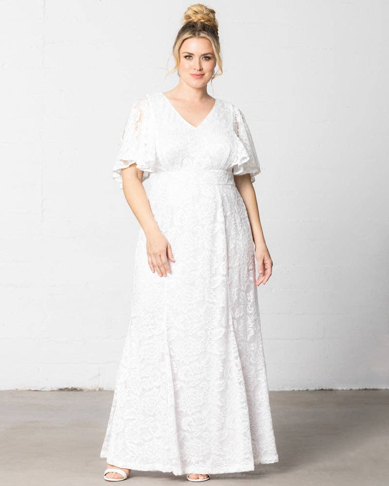 Clarissa Lace Flutter Sleeve Long Wedding Dress - Plus Size