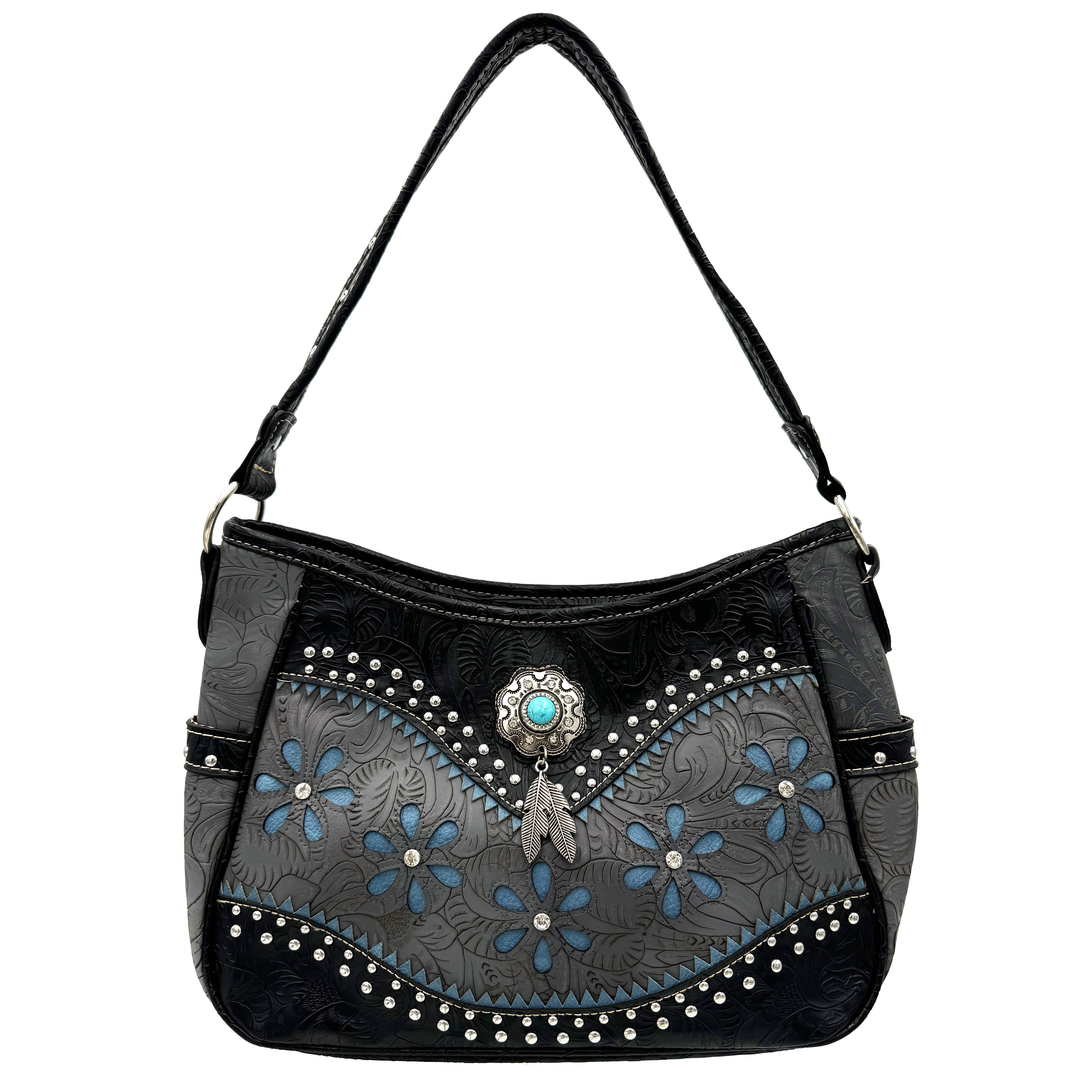 Bessie Turquoise Concho Feather Western Handbag Hobo Bag