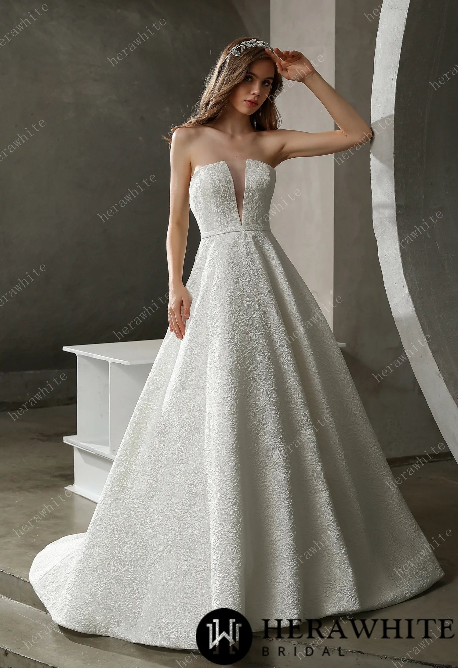 Clean Strapless Ball Gown with Satin Jacquard