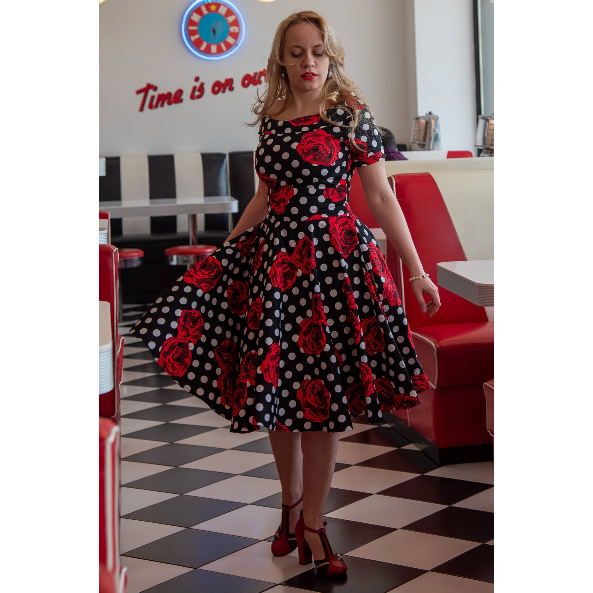 Darlene Polka & Roses Swing Dress