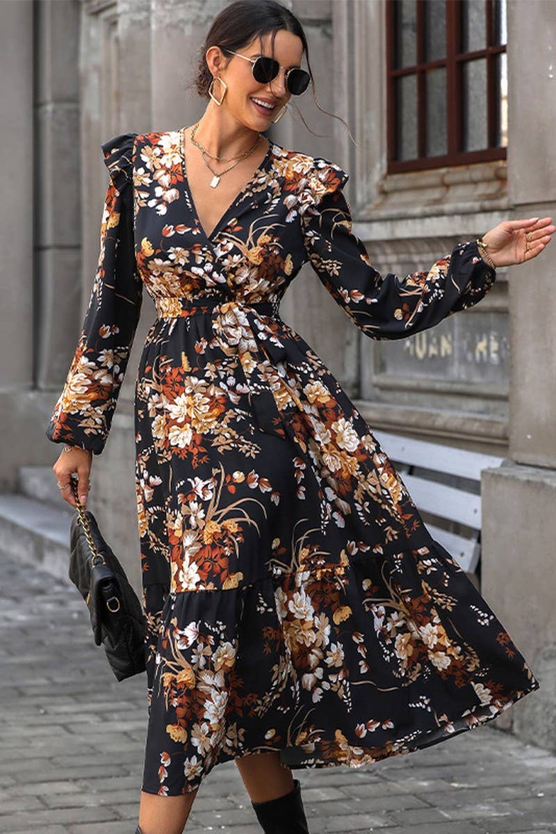 FASHION V NECK PRINTED DRESS_CWDMD0830