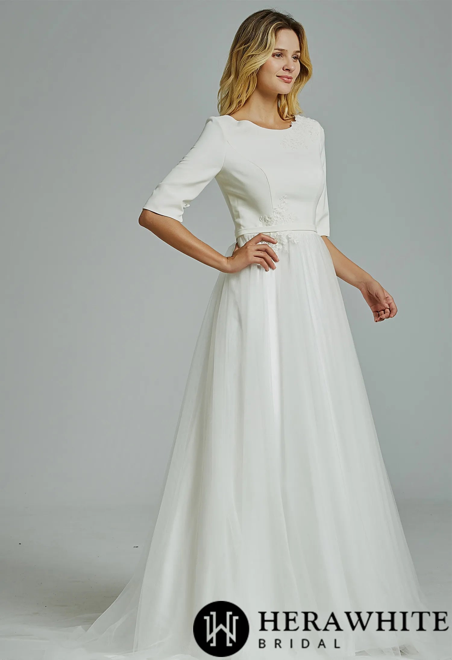 Simple Boho Half Sleeves A-Line Wedding Dress