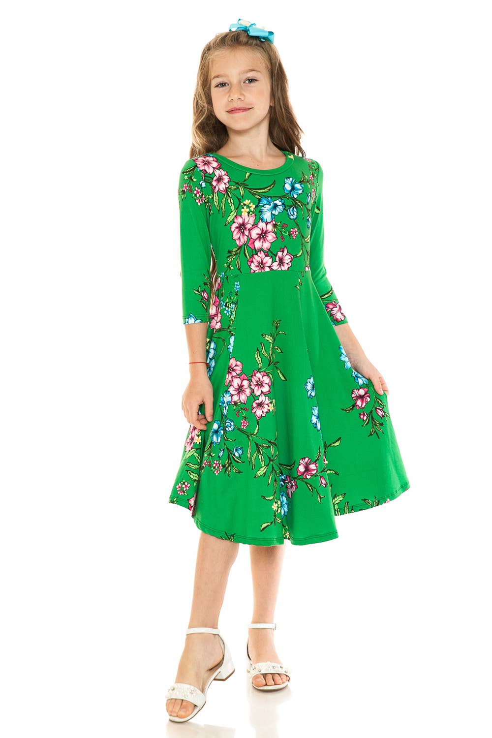Girl's Princess Seam A-Line Dress with Full Skirt: MUSTARD FLORAL / S (5/6Y)