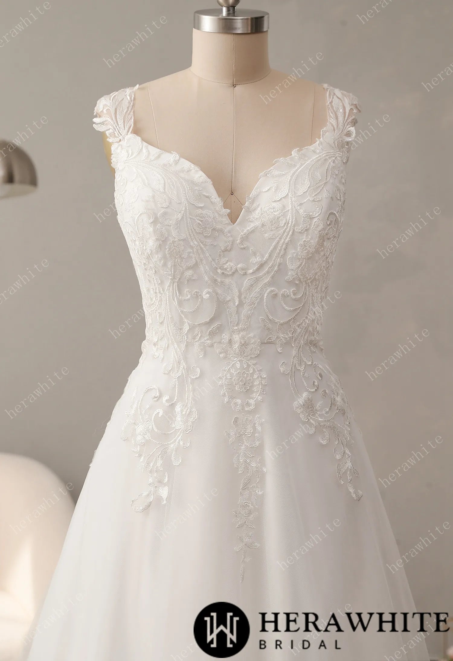 Timeless Lace Wedding Dress with V-neckline