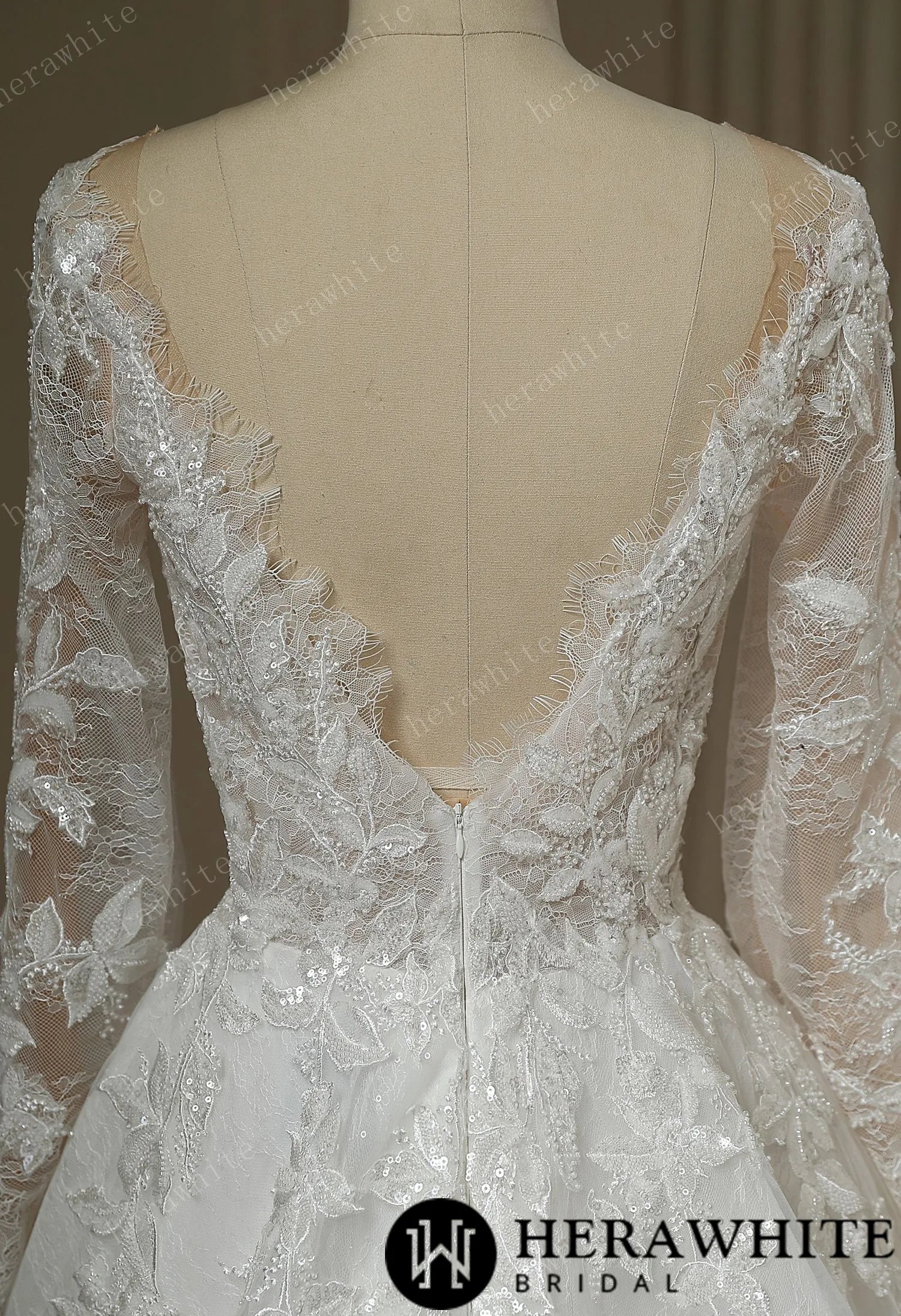 Ilusiion Lace Long Sleeve Sparkly Wedding Dress