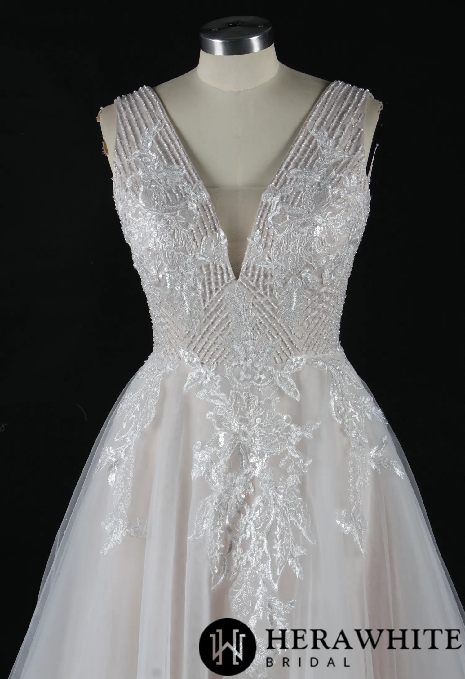 Glamorous Beading V-Neck Ballgown Wedding Dress