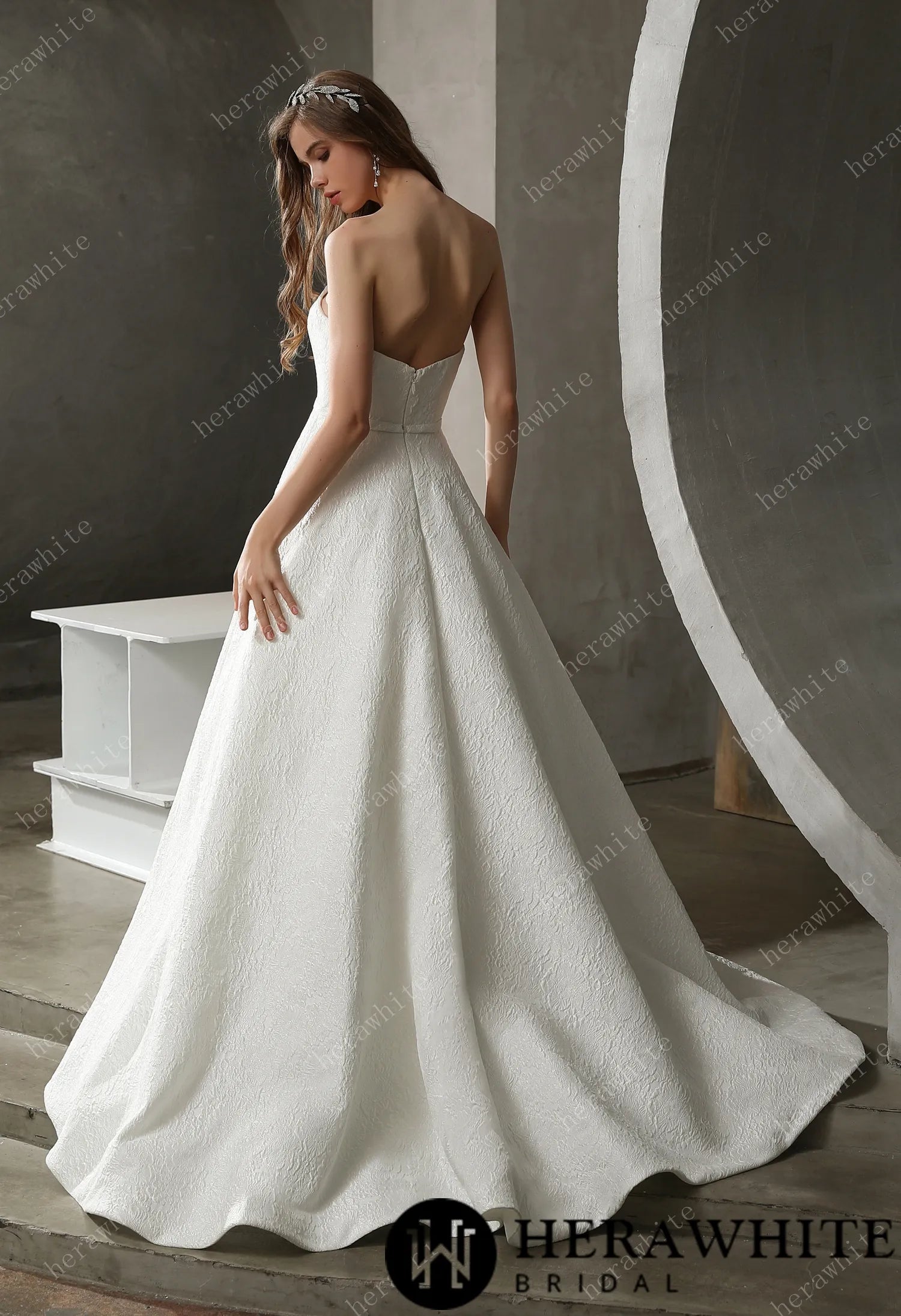 Clean Strapless Ball Gown with Satin Jacquard