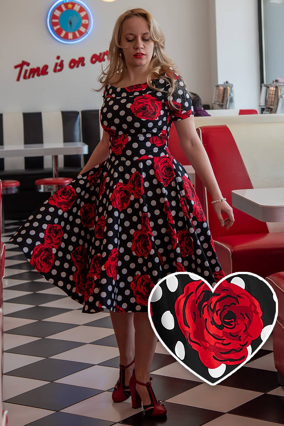 Darlene Polka & Roses Swing Dress