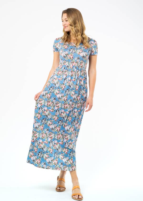 Blue floral maxi: blue/grey