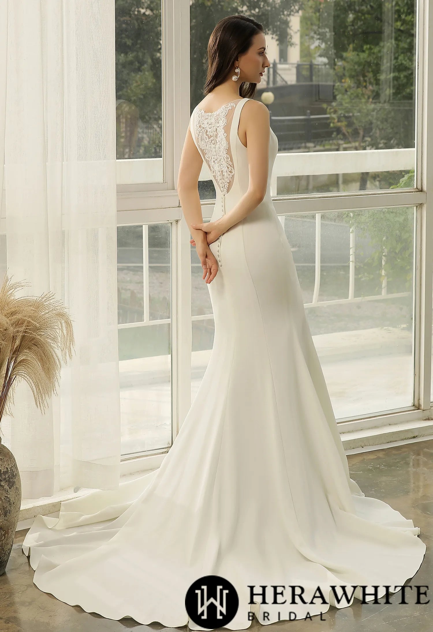 Crepe Mermaid Bridal Gown With Illusion Lace Back