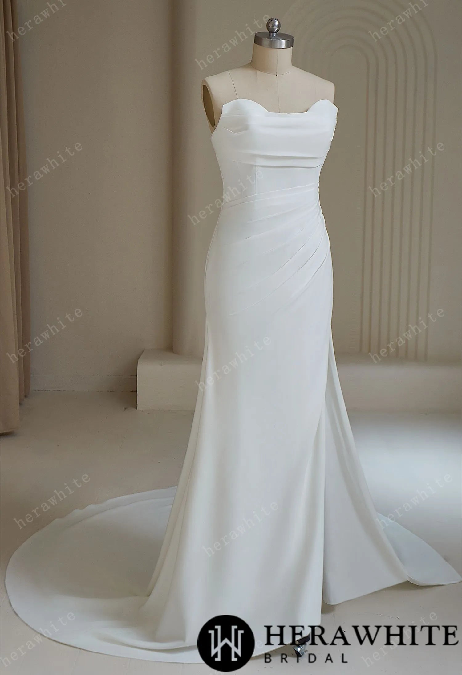 Simple Strapless Ruched with Slit Wedding Dress