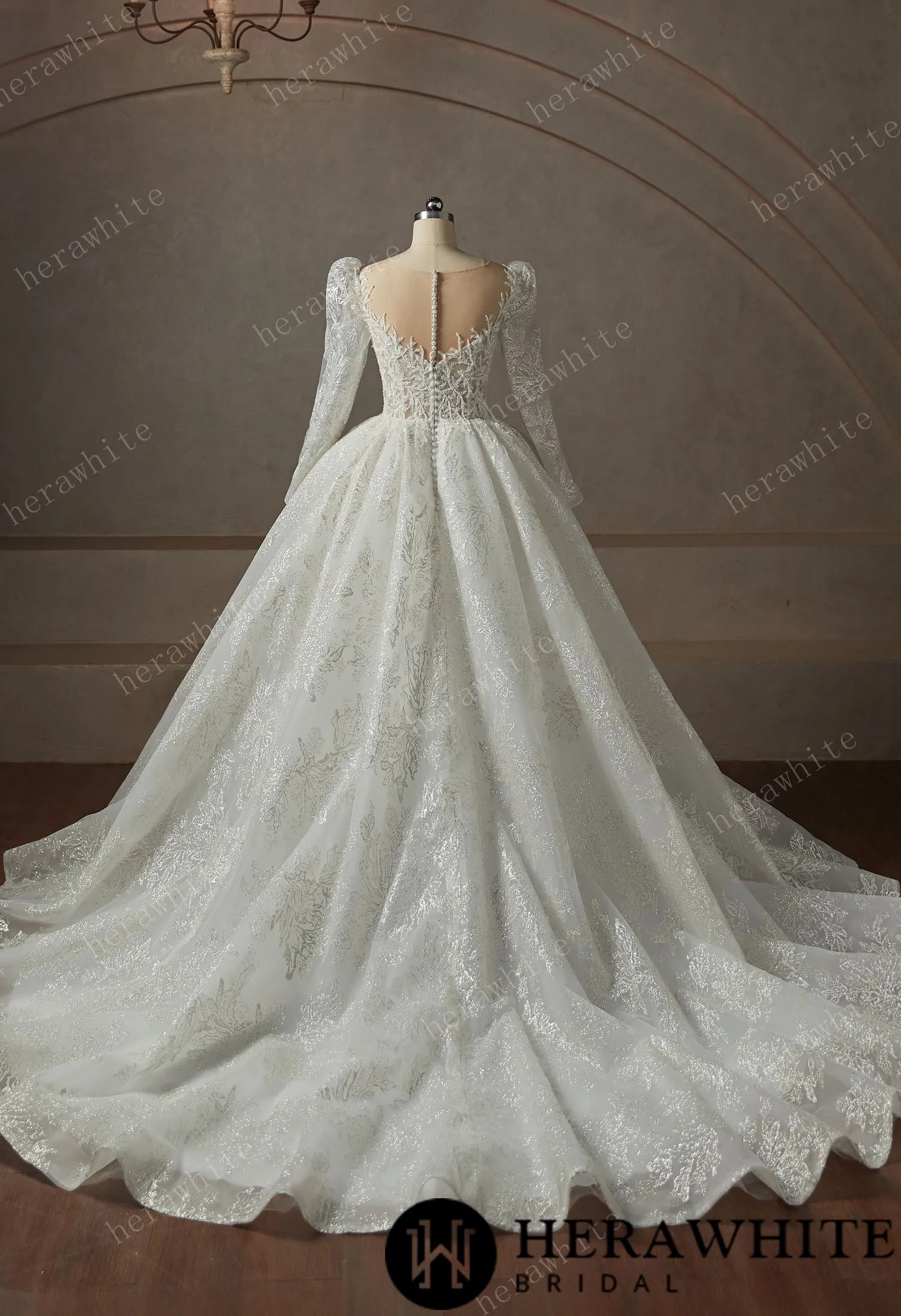 Dreamy Luxury Long Sleeve Ball Gown Wedding Dress