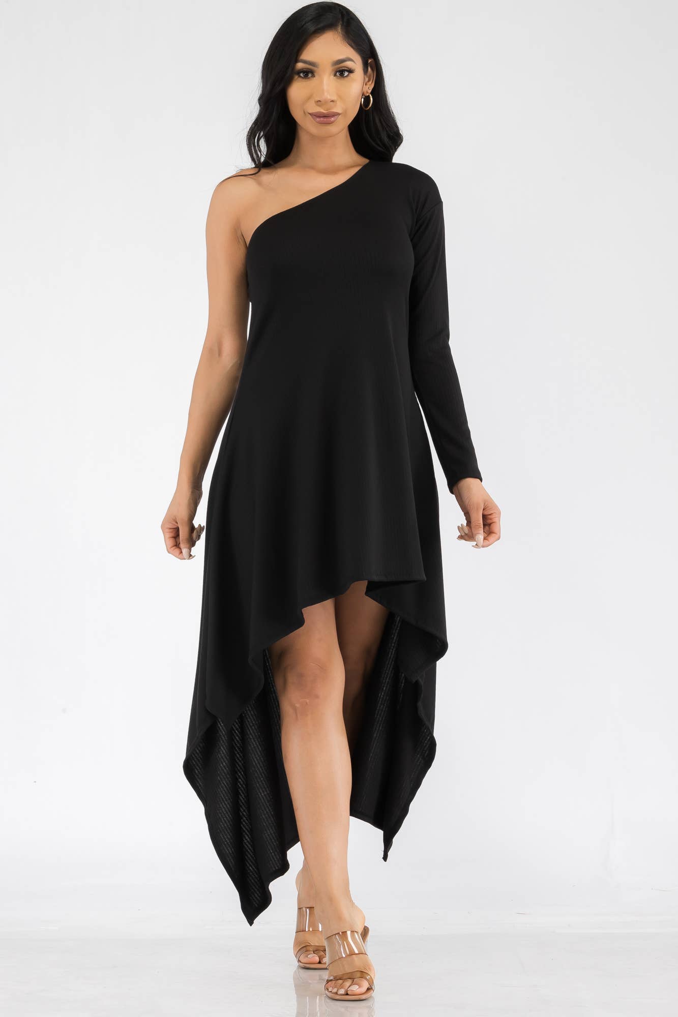 HH597R-SOL - One Shoulder High Low Maxi Dress