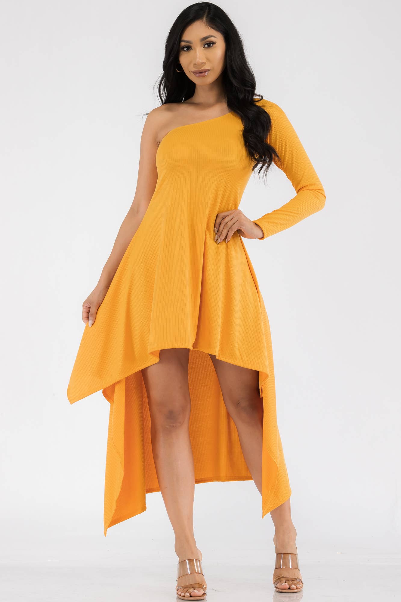 HH597R-SOL - One Shoulder High Low Maxi Dress