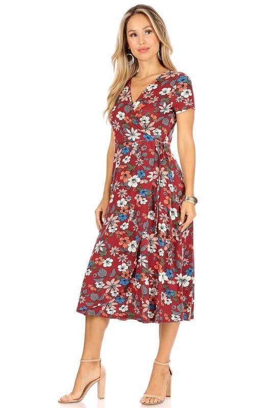 Plus size Floral dress-X203025D: 2X / Wine