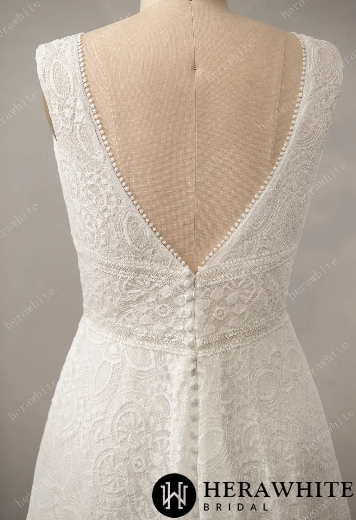 Boho Allover Lace A-Line Wedding Dress with V-Neckline