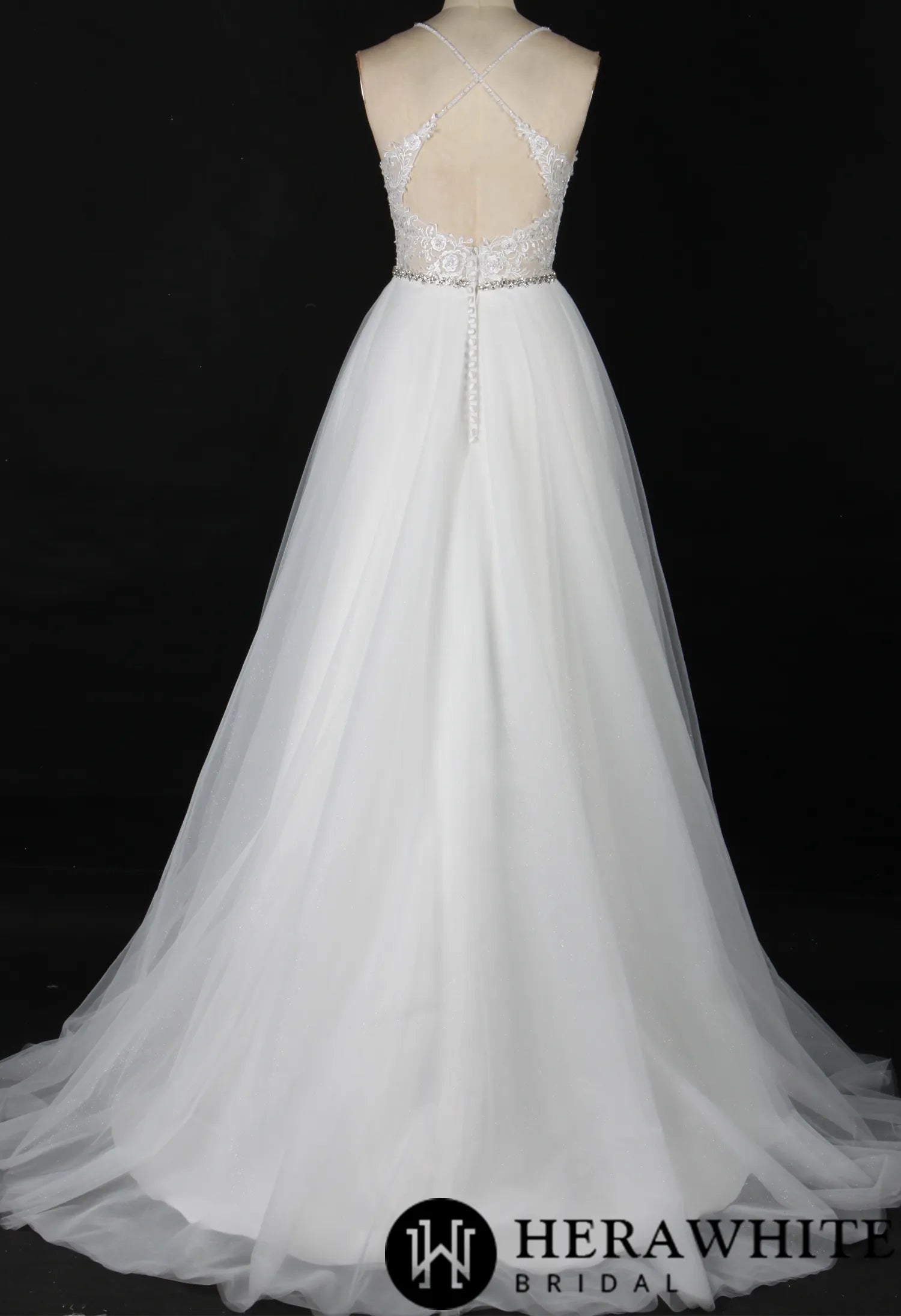Romantic Open Back V-Neck Wedding Gown With Beading Belt