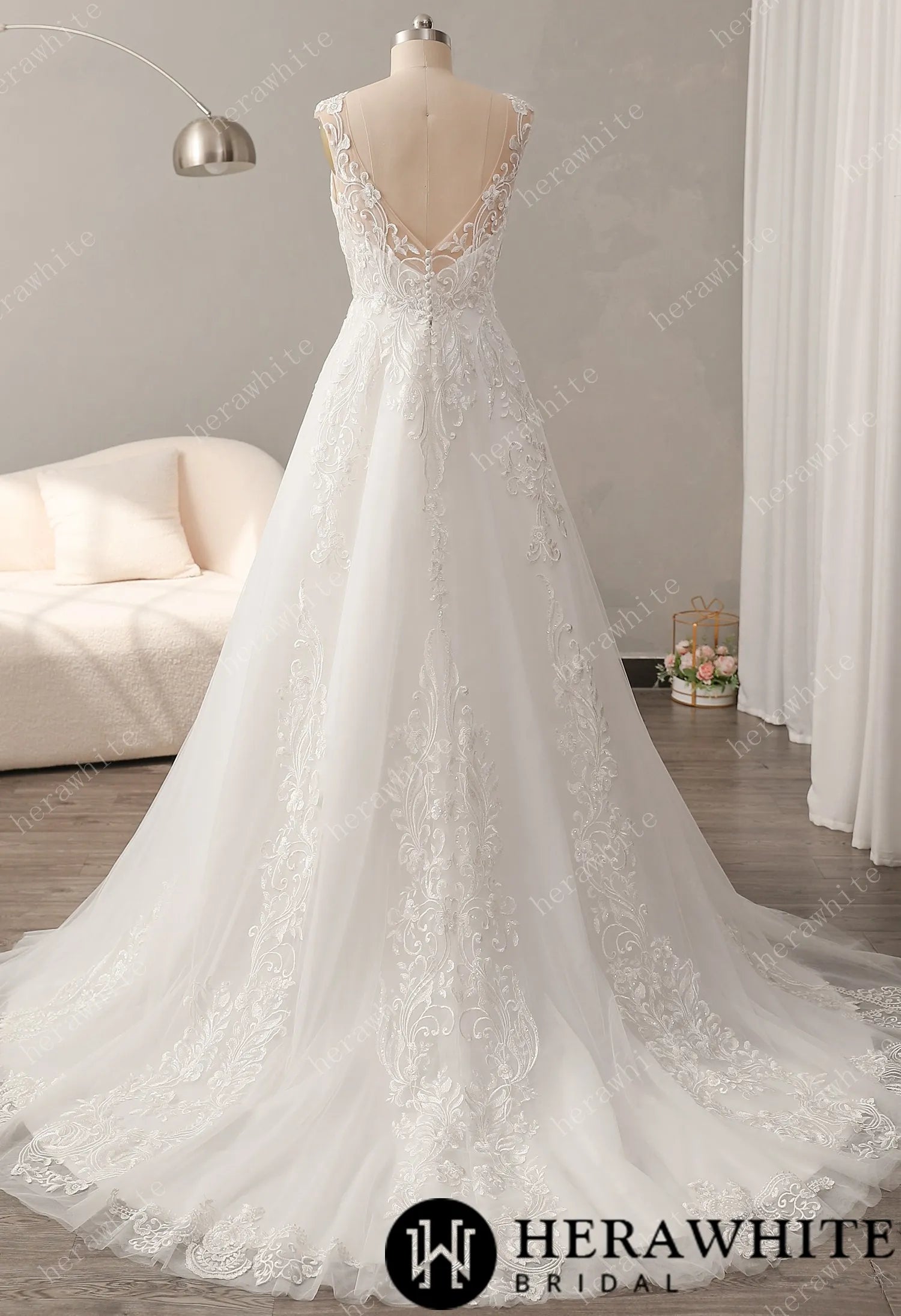 Timeless Lace Wedding Dress with V-neckline